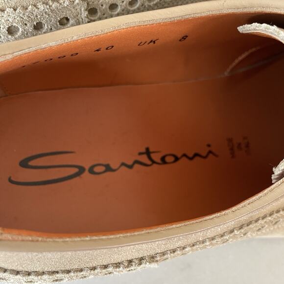 Santoni Beige Wingtip Brogues Derby Suede Men’s Easy Shoes Made Italy Sz 9 USA main image 10